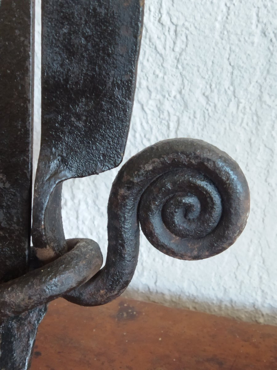 Wrought Iron Rack Dated 1867, Decorated With A Heart Motif. Antique Fireplace Accessory, 19th Century Collection.-photo-6