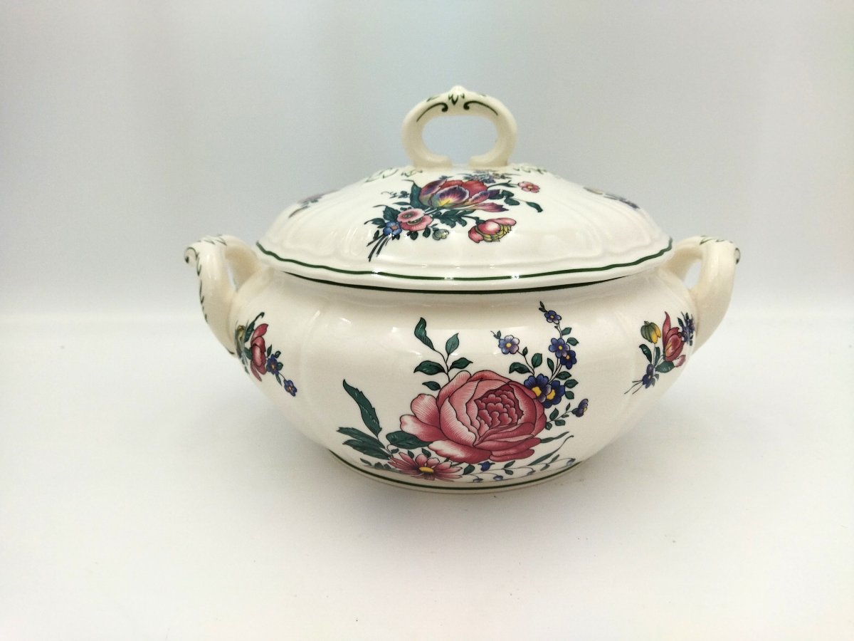 VILLEROY & BOCH   Soupière en Faience Allemande à Décor Floral Polychrome-photo-3