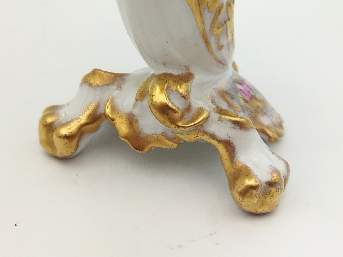 PAIRE DE VASES Porcelaine de LIMOGES Corne d'Abondance Décor Floral et Dorures Paul PASTAUD-photo-2