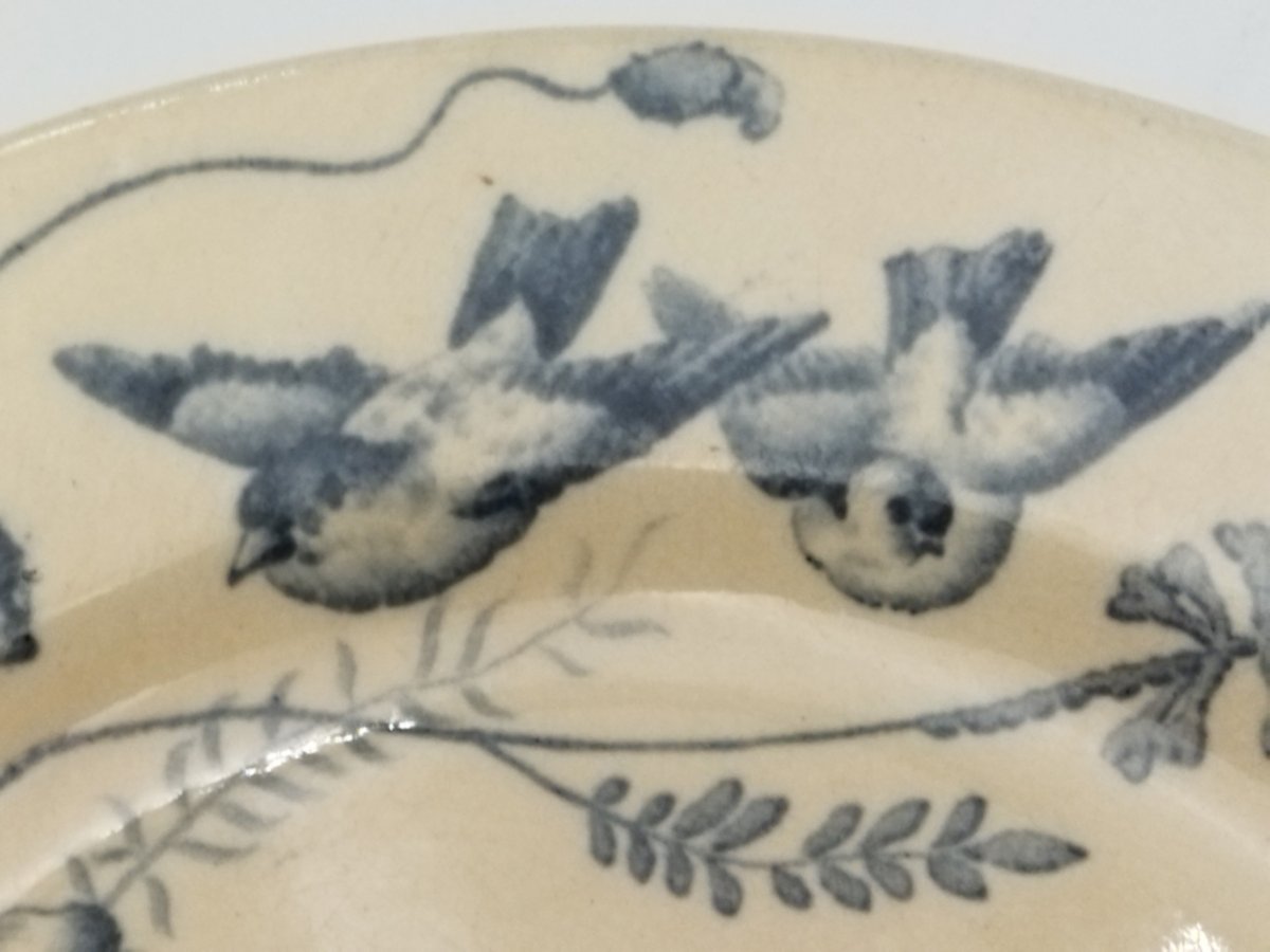 VIEILLARD BORDEAUX Assiette ancienne  Faience Modèle "Oiseaux" Décor Coquelicots TERRE DE FER-photo-1