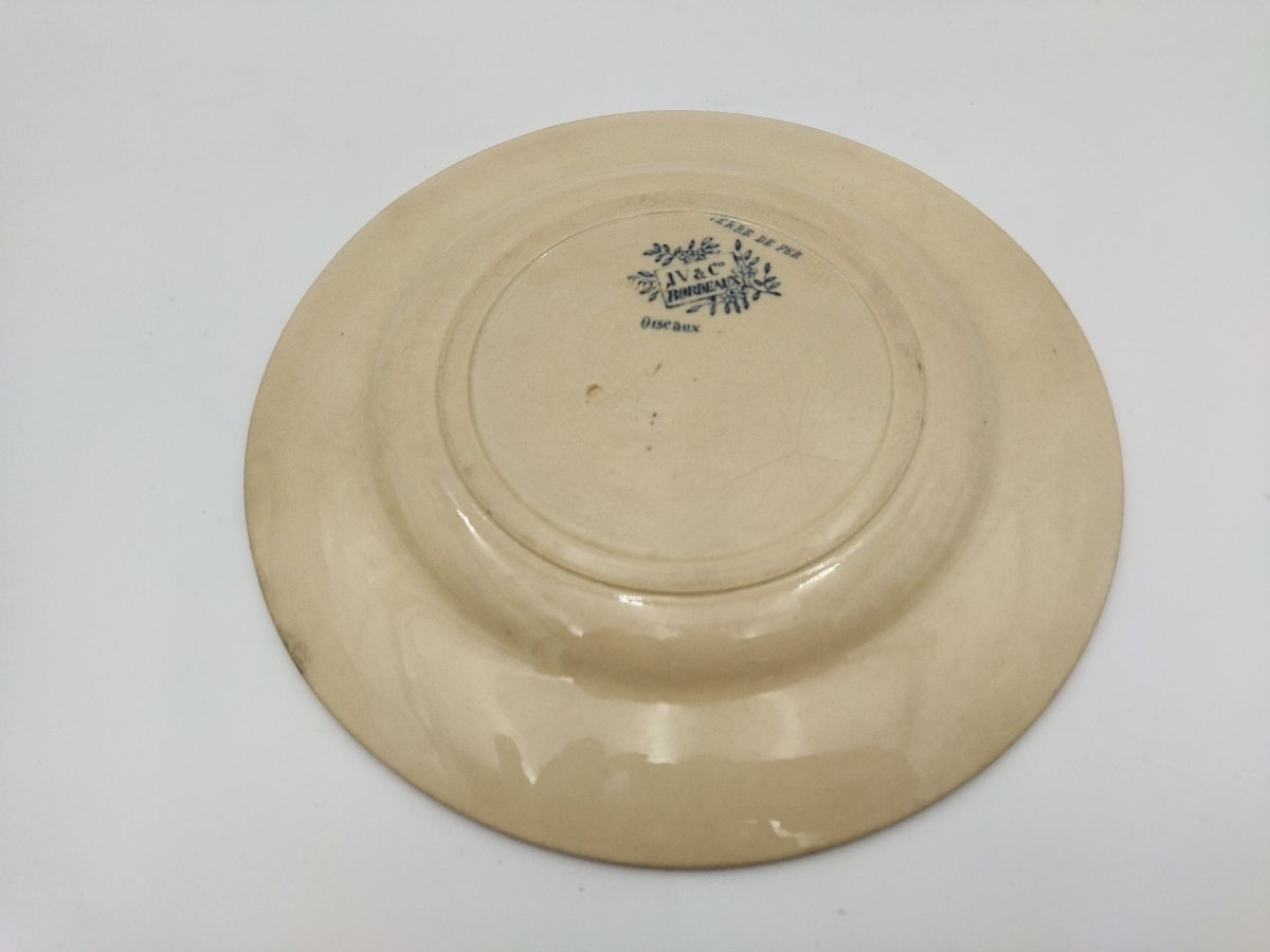 VIEILLARD BORDEAUX Assiette ancienne  Faience Modèle "Oiseaux" Décor Coquelicots TERRE DE FER-photo-4