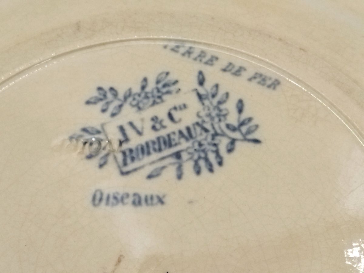 VIEILLARD BORDEAUX Assiette ancienne  Faience Modèle "Oiseaux" Décor Coquelicots TERRE DE FER-photo-5