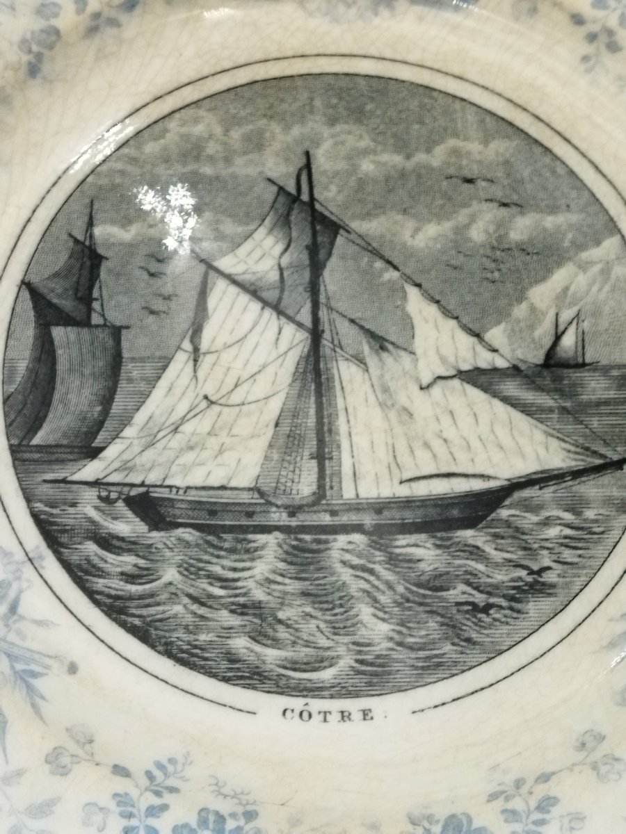 VIEILLARD BORDEAUX Série de 4 Assiettes anciennes Légendées Illustrées Thème Navire Bateaux XIX-photo-3