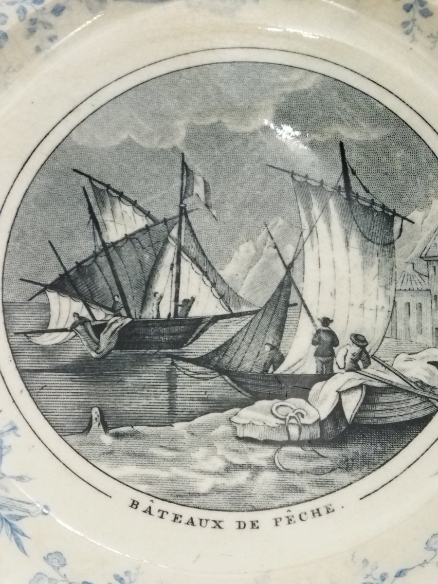 VIEILLARD BORDEAUX Série de 4 Assiettes anciennes Légendées Illustrées Thème Navire Bateaux XIX-photo-4