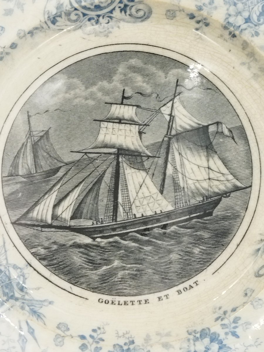 VIEILLARD BORDEAUX Série de 4 Assiettes anciennes Légendées Illustrées Thème Navire Bateaux XIX-photo-5