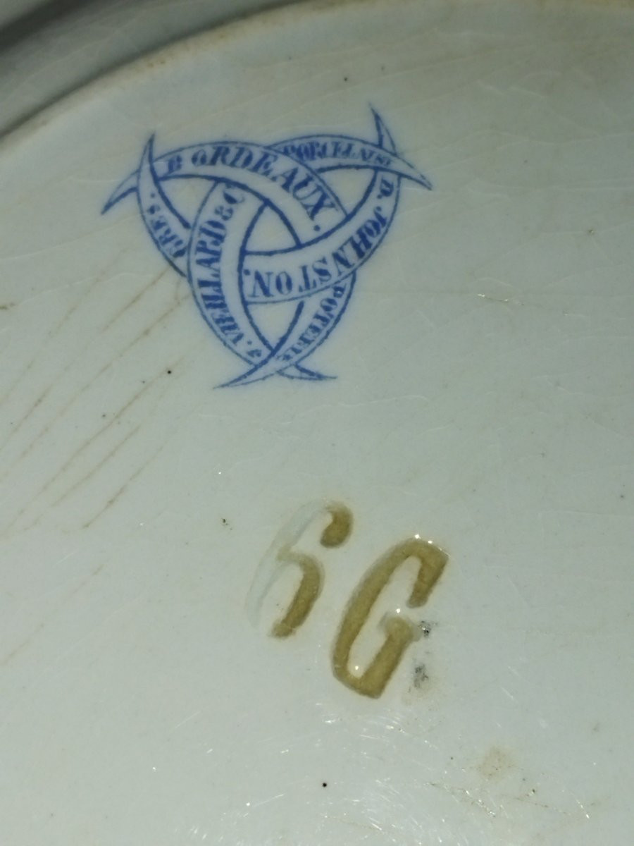 VIEILLARD JOHNSTON BORDEAUX  Série 6 Assiettes Illustrées Légendées Faience XIX Thème du VIN -photo-4