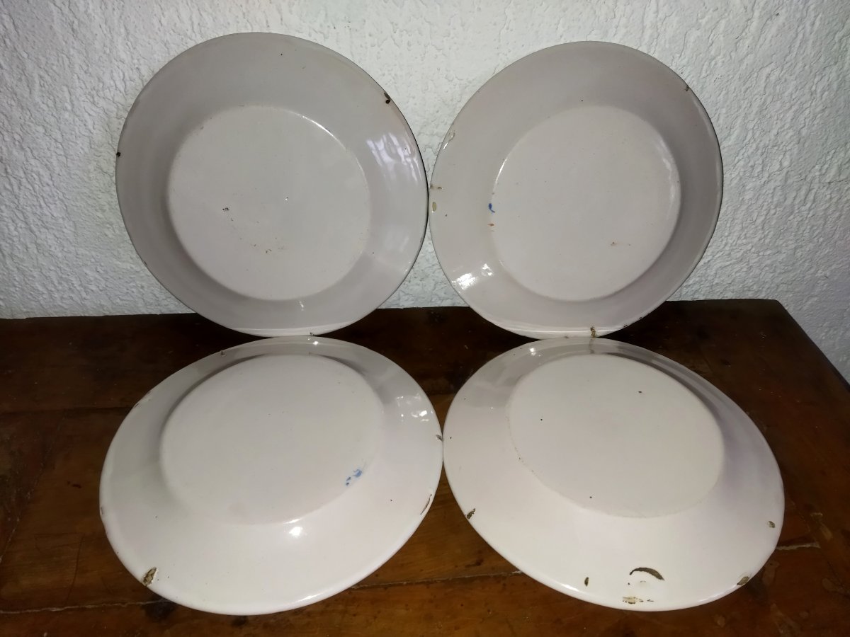 Regional Earthenware Set Of 8 Antique Plates Enamelled Earthenware With Floral Motif 19th Century-photo-2