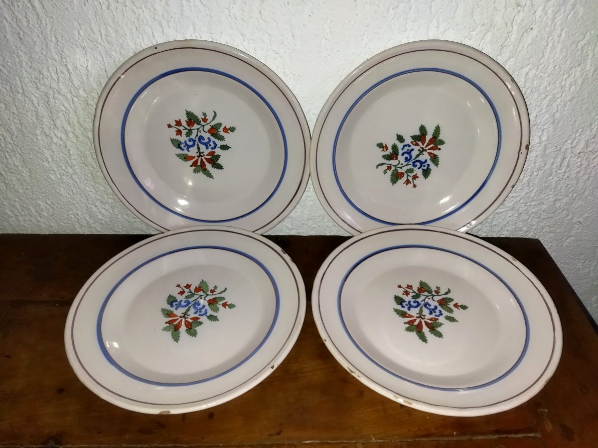 Regional Earthenware Set Of 8 Antique Plates Enamelled Earthenware With Floral Motif 19th Century-photo-3