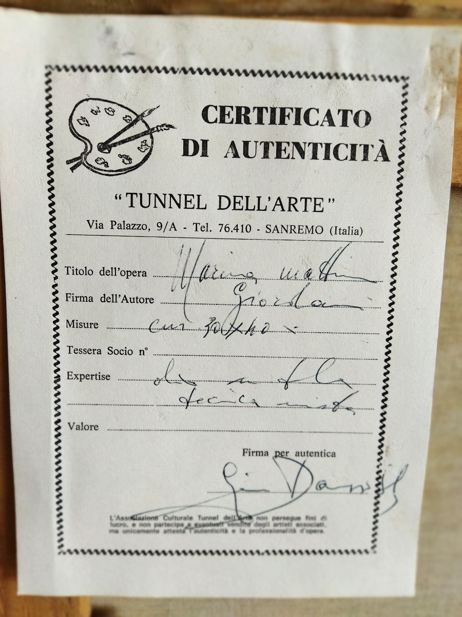 GIORDANI Huile sur Toile Paysage Marin Méditerranéen Pin maritime Ressac-photo-2