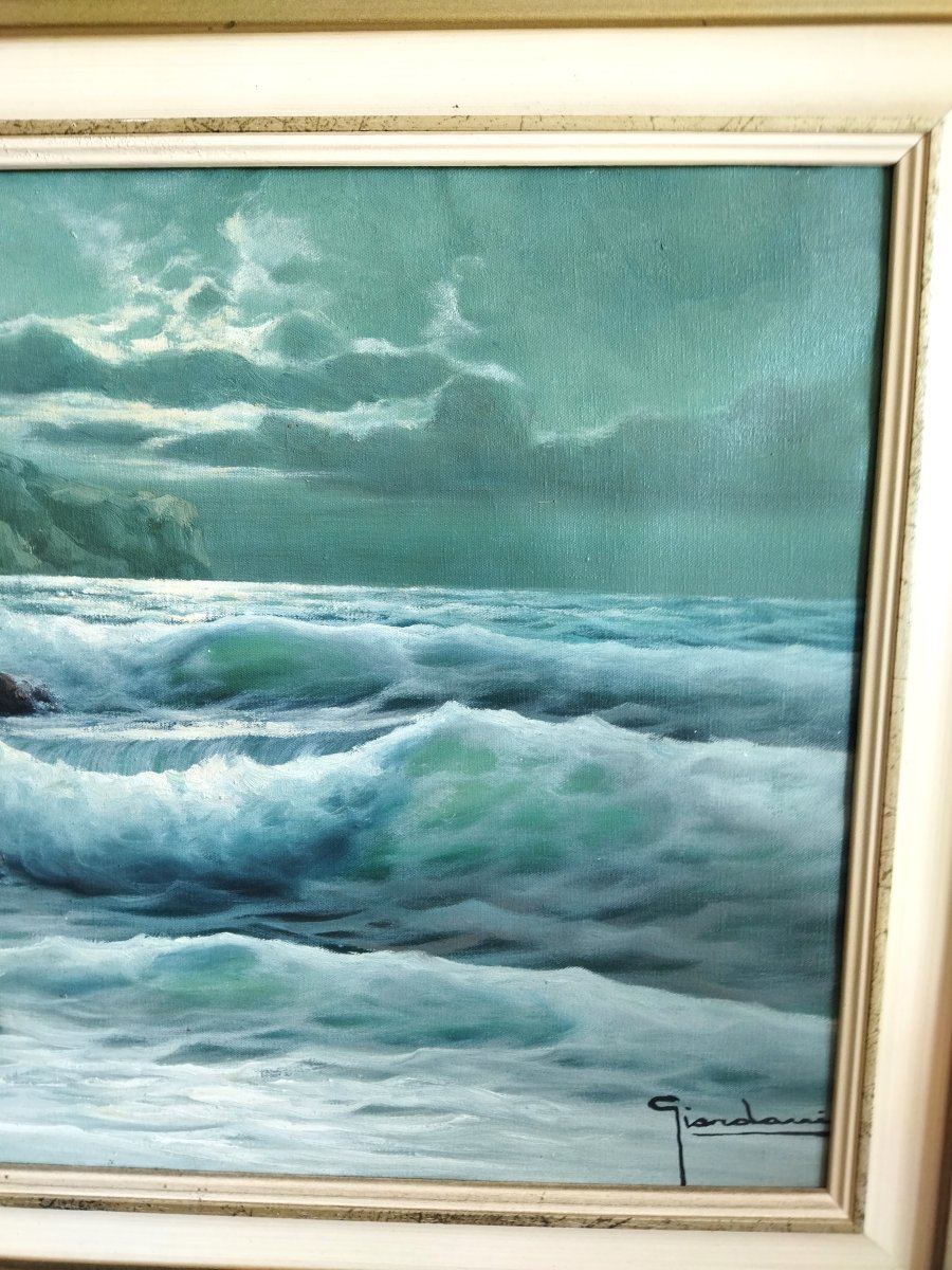 GIORDANI Huile sur Toile Paysage Marin Méditerranéen Pin maritime Ressac-photo-4