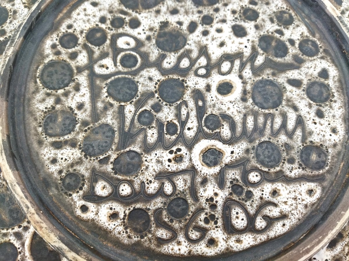 Vallauris Large Decorative Platter With African Head, Vintage Earthenware Signed Bessone -photo-2