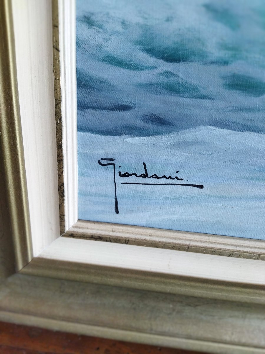 Giordani Oil On Canvas Landscape Coastal Sea Cliff Rough Sea-photo-5