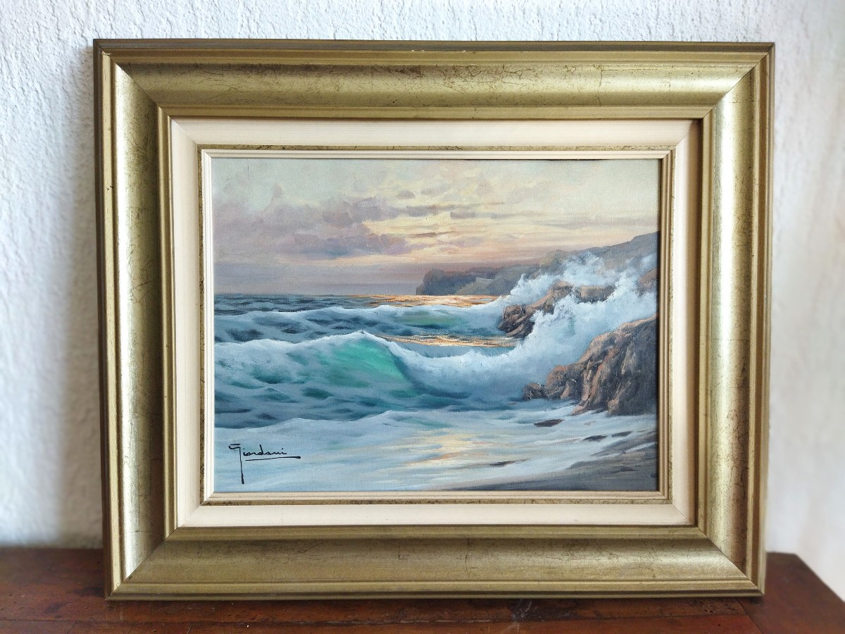 Giordani Oil On Canvas Landscape Coastal Sea Cliff Rough Sea