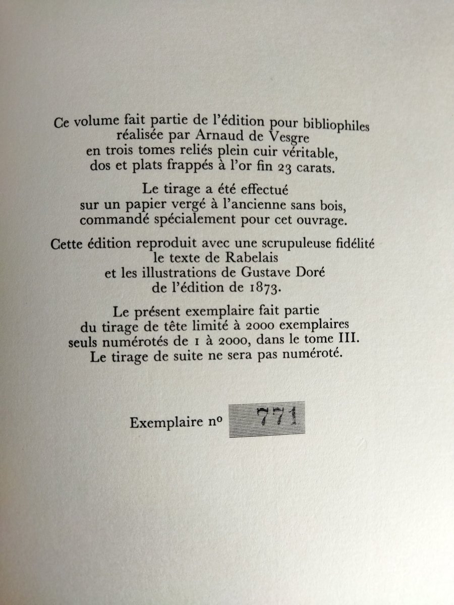 Rabelais "works" Illustrations By Gustave Doré Numbered 771 Editions De Vesgre 3 Volumes Complete-photo-8