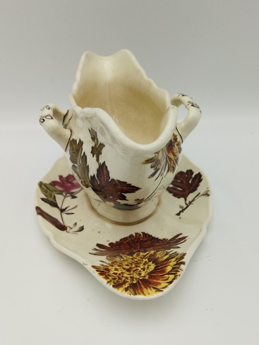 Sauciere Antique Oblong On Pedestal English Earthenware -photo-2