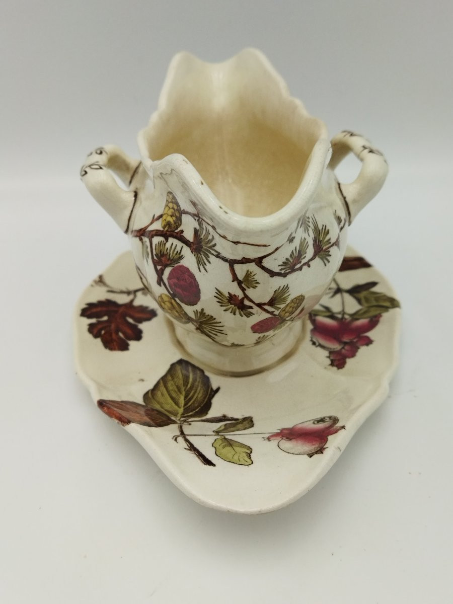 Sauciere Antique Oblong On Pedestal English Earthenware -photo-4