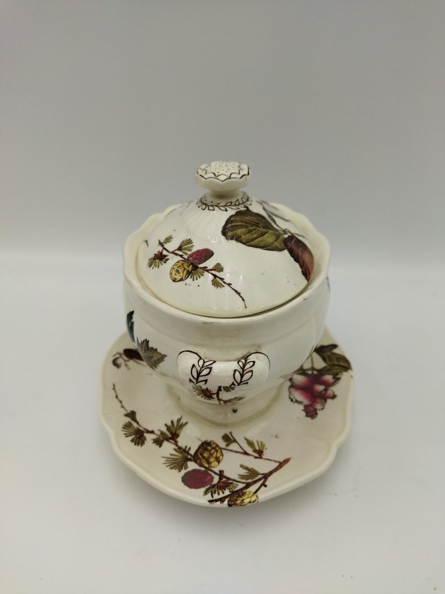 Antique Sauciere On Pedestal With English Tiled Lid -photo-4