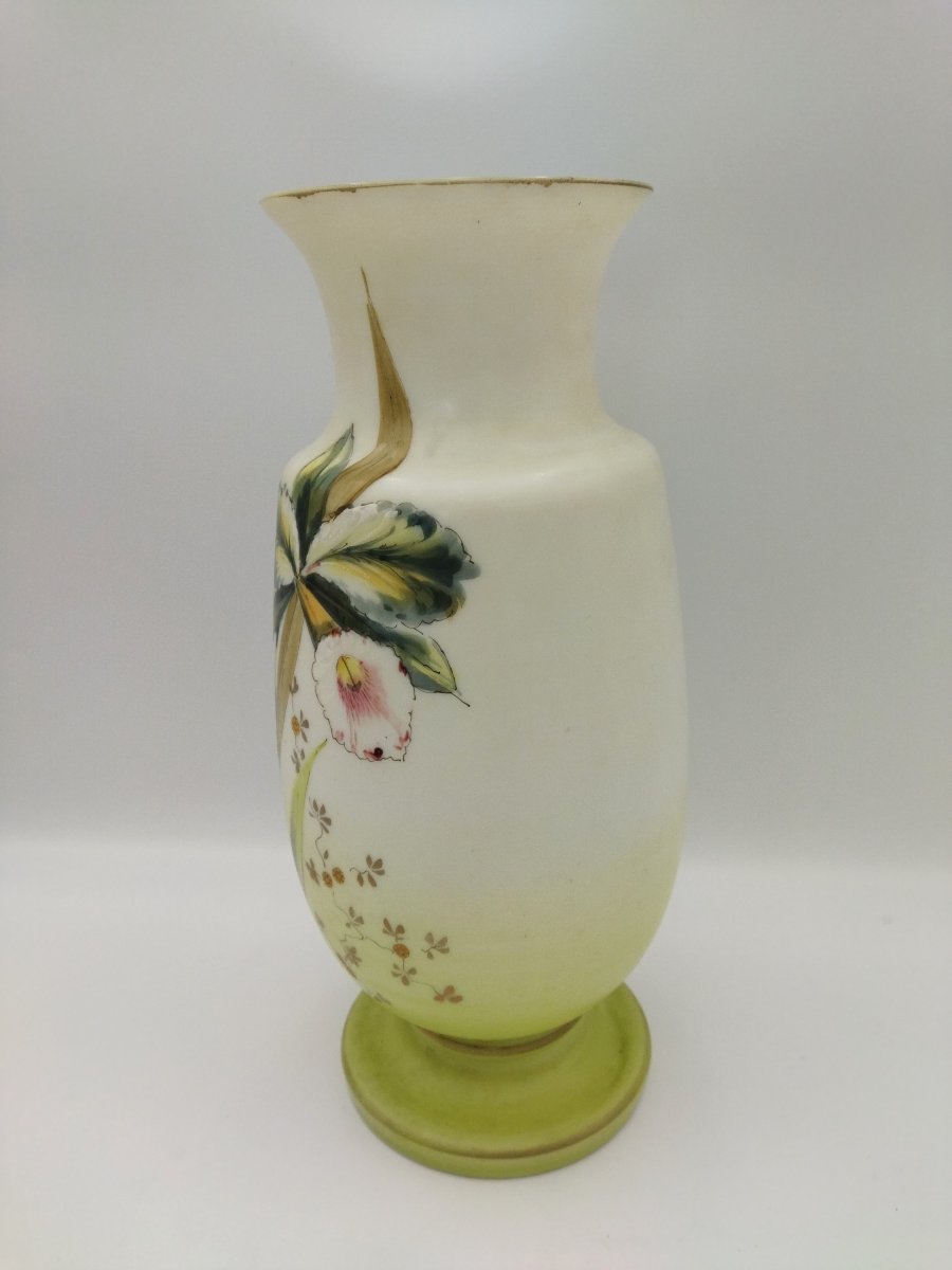 ART NOUVEAU VASE Opalin Émaillé à Motif de Jonquille  Peint Main  1900 COLLECTION-photo-2