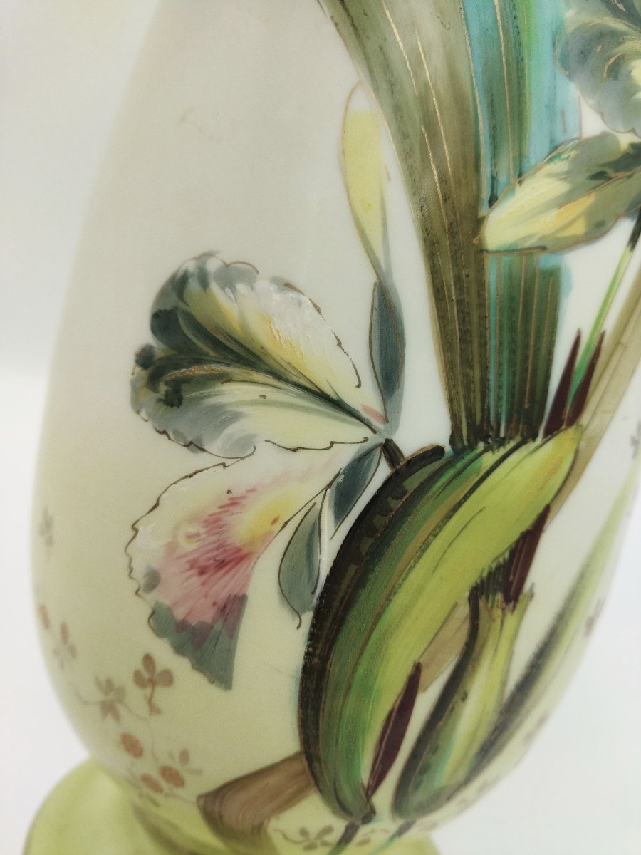 ART NOUVEAU VASE Opalin Émaillé à Motif de Jonquille  Peint Main  1900 COLLECTION-photo-4