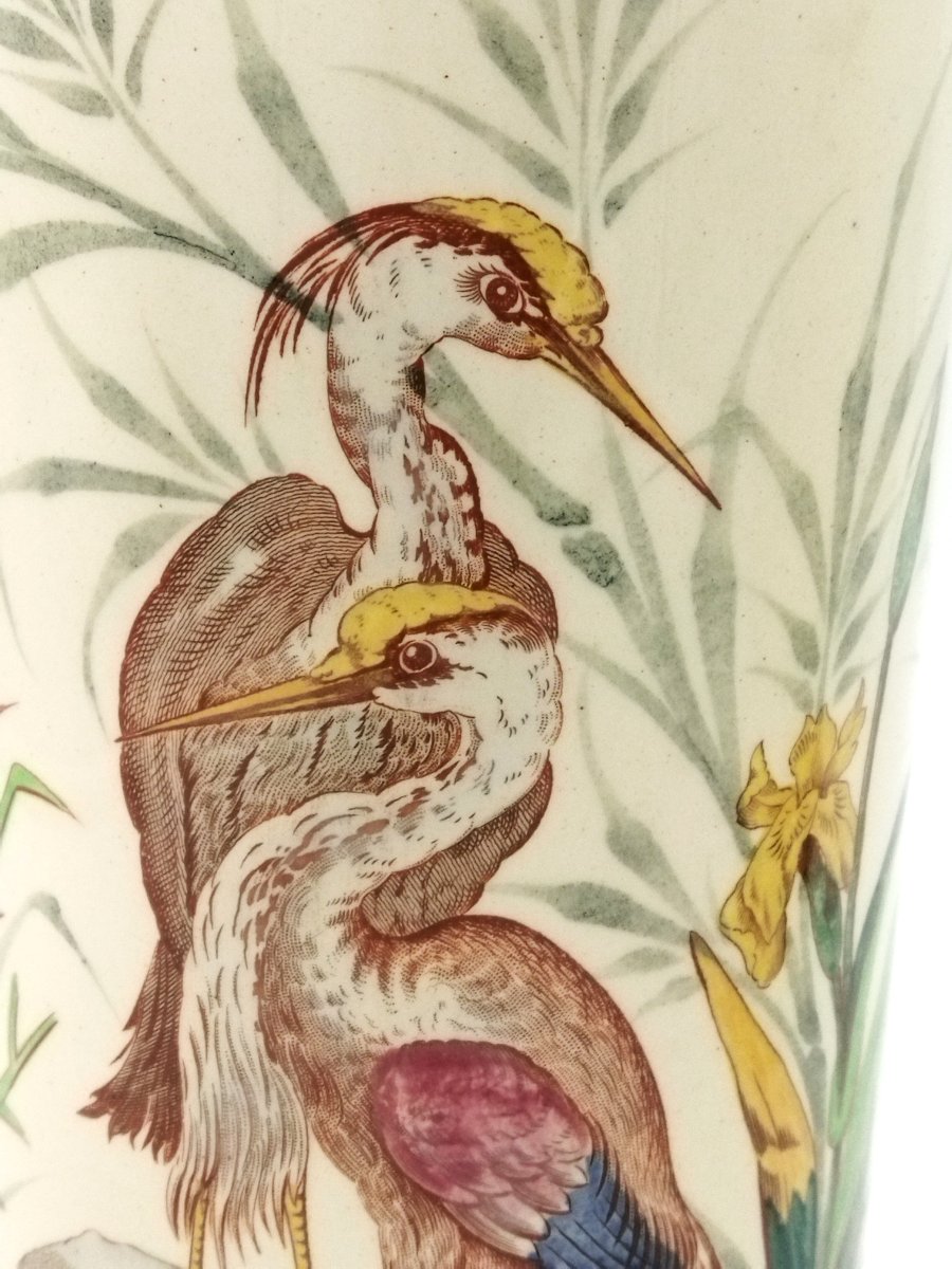 Lunéville Keller & Guerin Pair Of Antique Earthenware Roller Vases Decorated With Waders XIX-photo-5