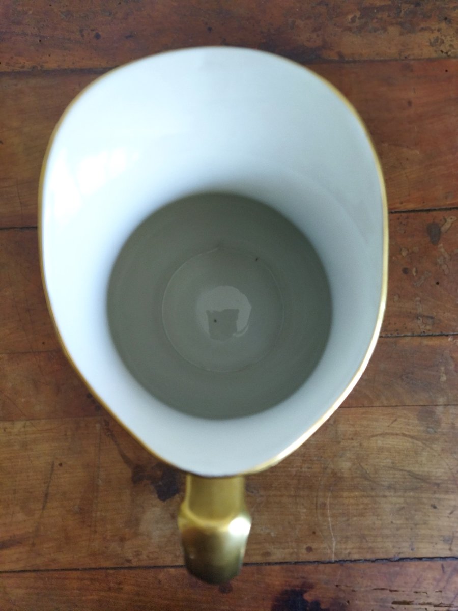 Limoges Mandavy De Mavaleix Grand Bassin Cuvette & Son Broc De Toilette Doré à Décor De Bleuets-photo-2