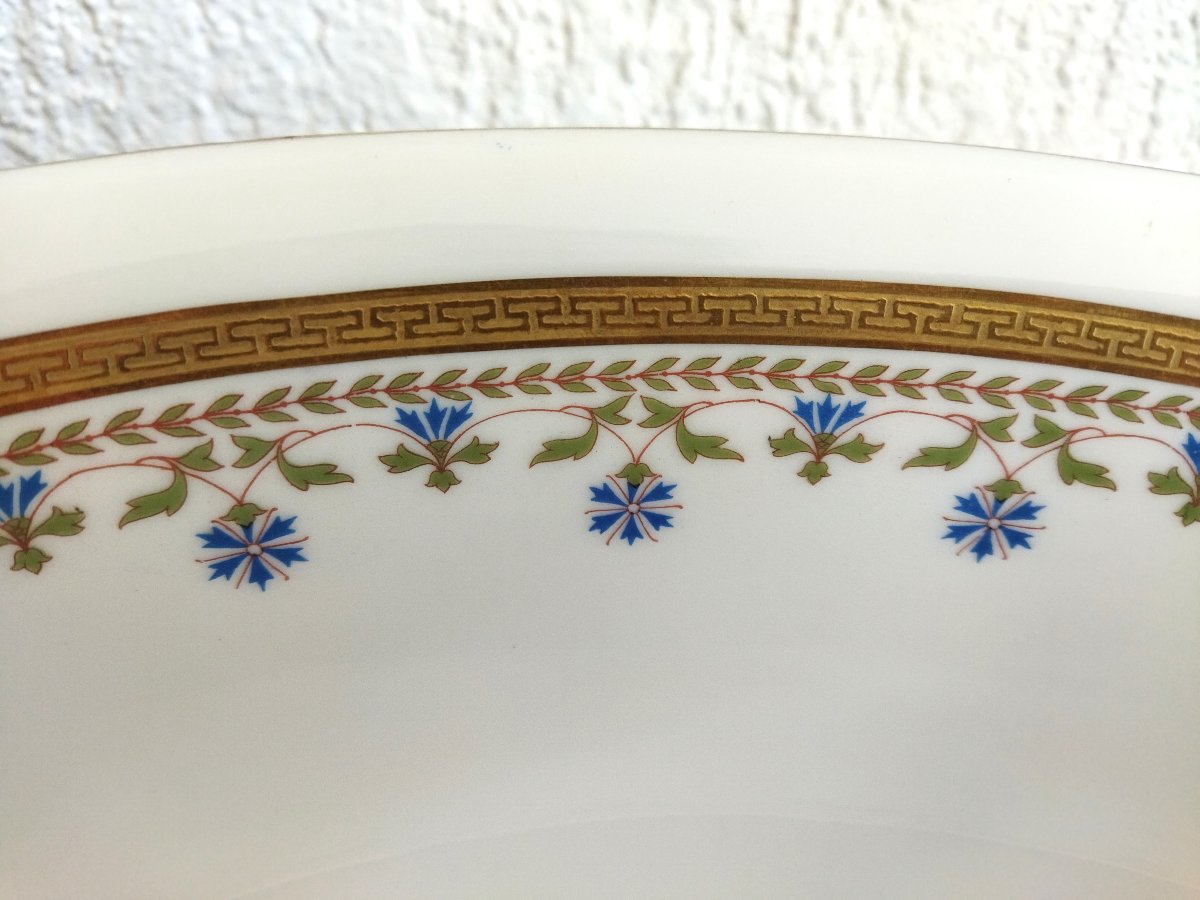 Limoges Mandavy De Mavaleix Grand Bassin Cuvette & Son Broc De Toilette Doré à Décor De Bleuets-photo-6