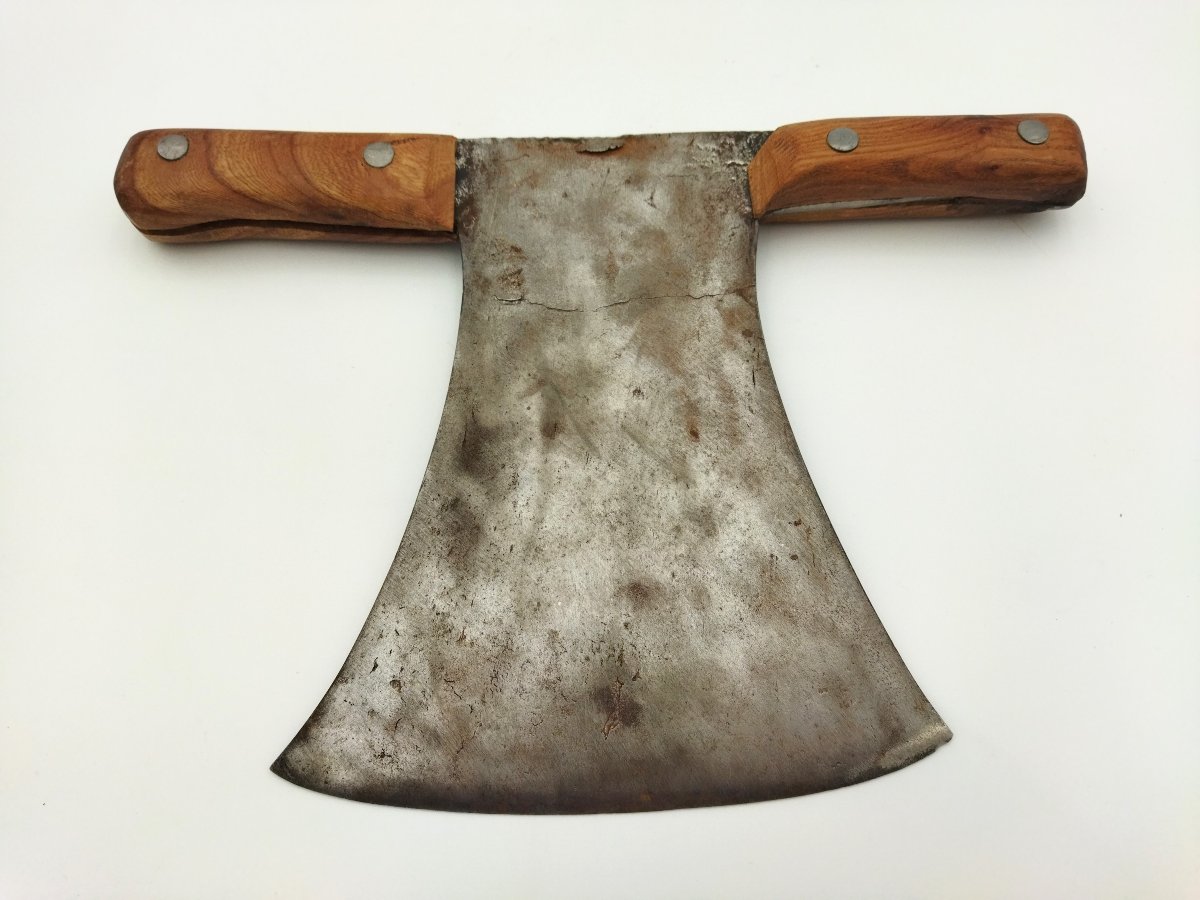 Hachoir Feuille De Boucher Racloir De Billot Outil De Métier Fer Forgé Ancien Collection-photo-1