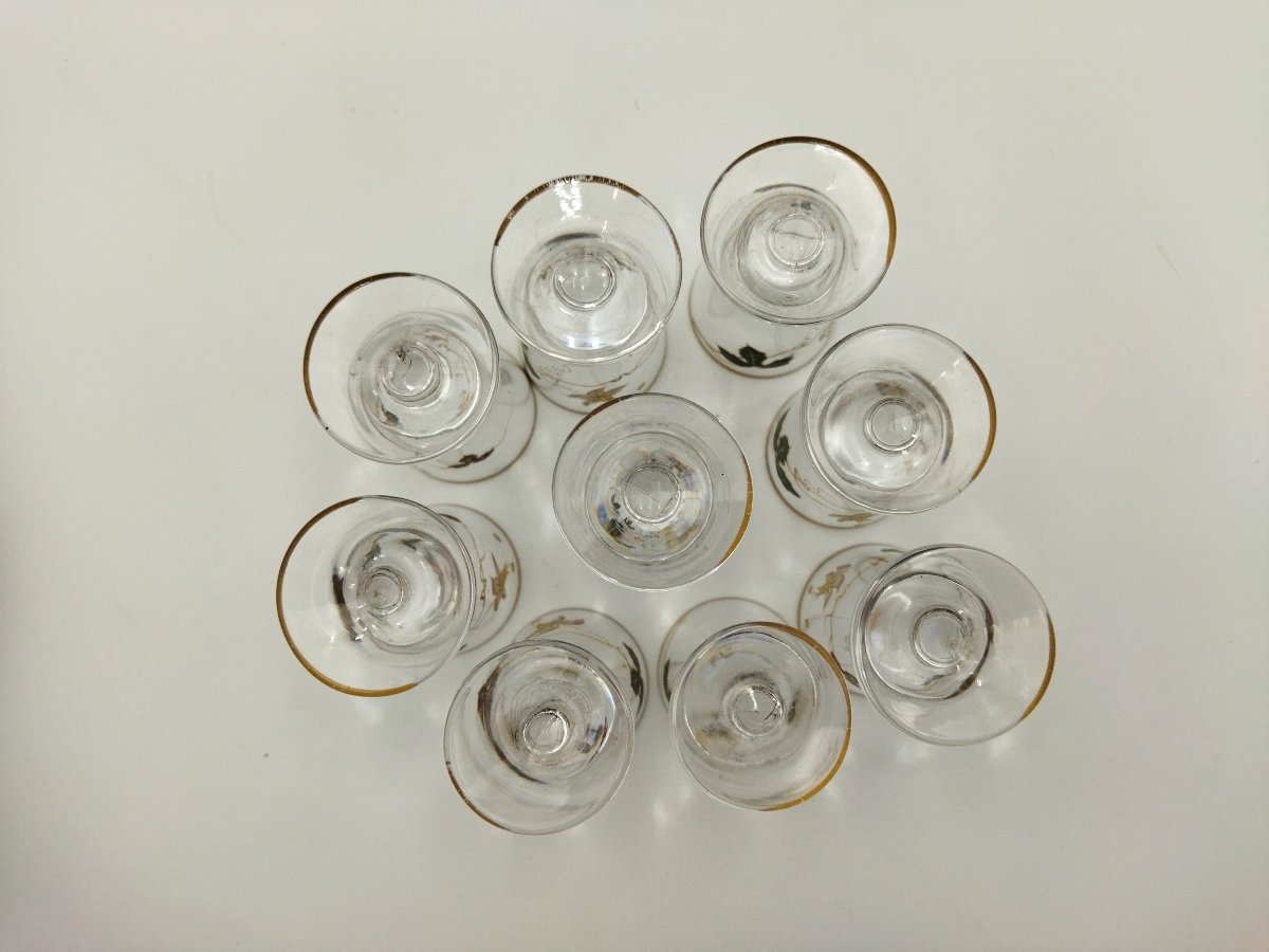 ART NOUVEAU Service à Liqueur Flacons et Verrerie Motif Floral Émaillé XIX-photo-3