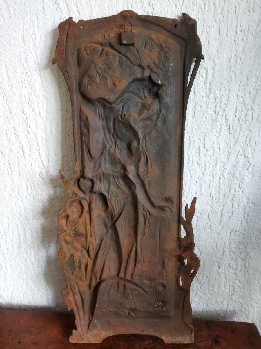 Art Nouveau Jugendstil Cast Iron Anthropomorphic Ornamental Plate Fleurs Des Eaux-photo-1