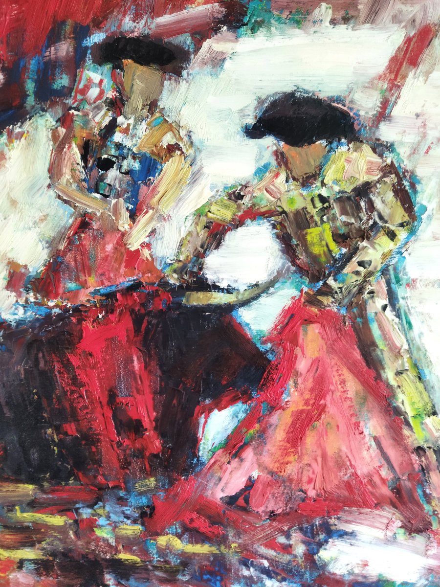 Jean DUCASSE Huile sur Toile Tauromachie Toréador Arènes 65x93cms COLLECTION-photo-3