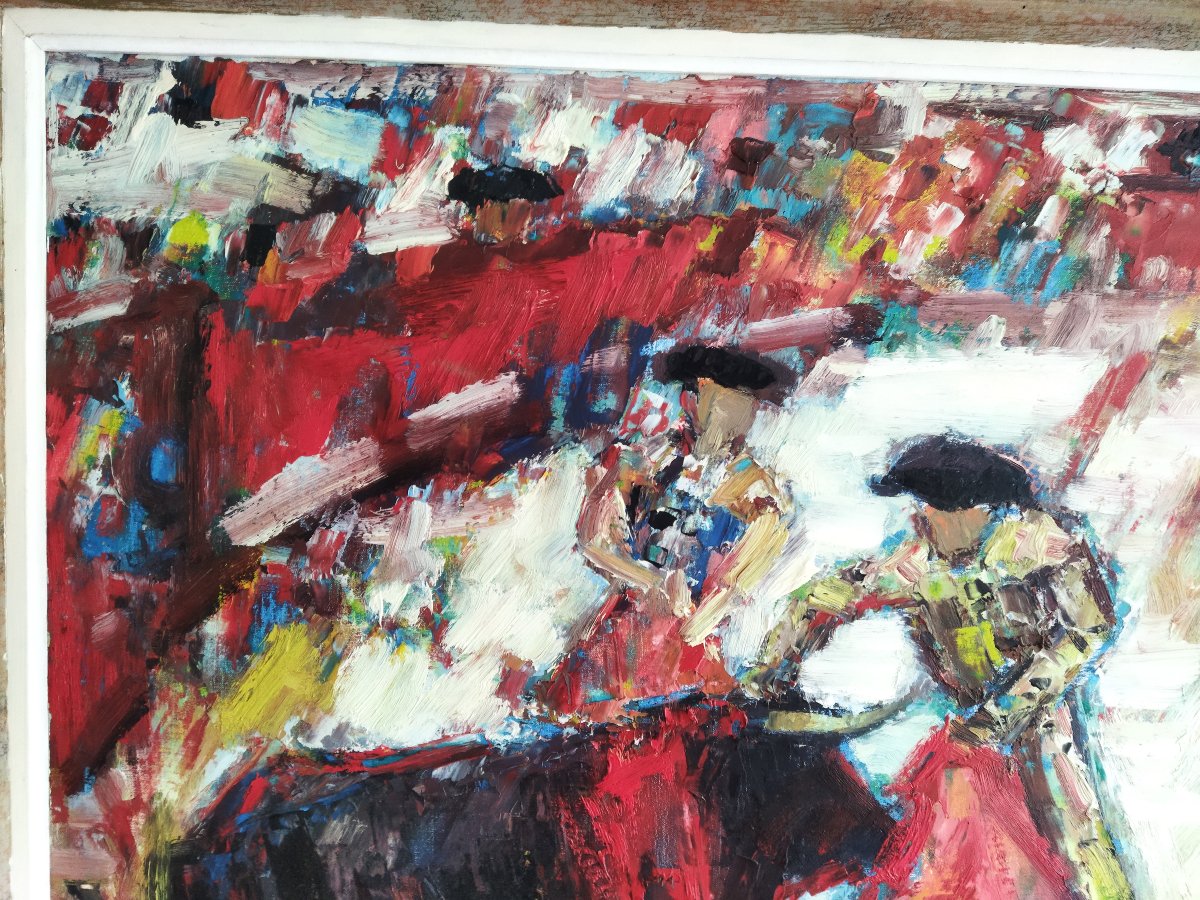 Jean DUCASSE Huile sur Toile Tauromachie Toréador Arènes 65x93cms COLLECTION-photo-4