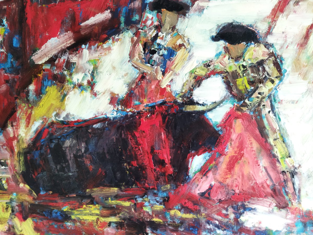 Jean DUCASSE Huile sur Toile Tauromachie Toréador Arènes 65x93cms COLLECTION-photo-5