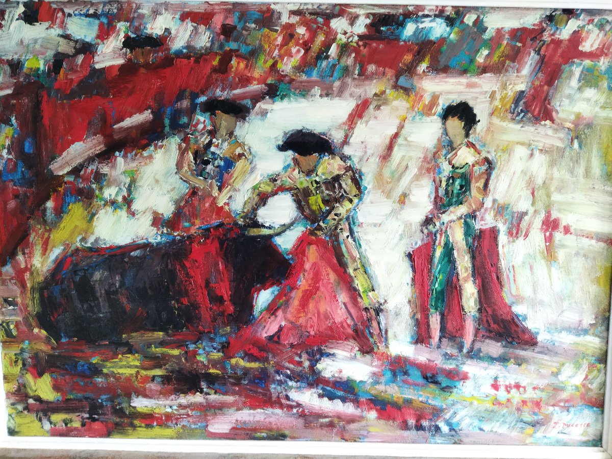Jean DUCASSE Huile sur Toile Tauromachie Toréador Arènes 65x93cms COLLECTION-photo-6