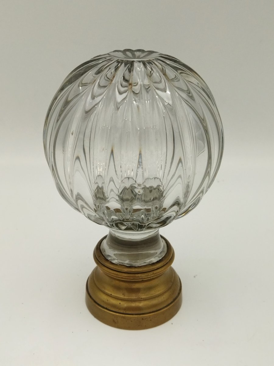 Ribbed Stair Ball Antique Architectural Element Crystal & Brass Showcase Object 13cms-photo-2