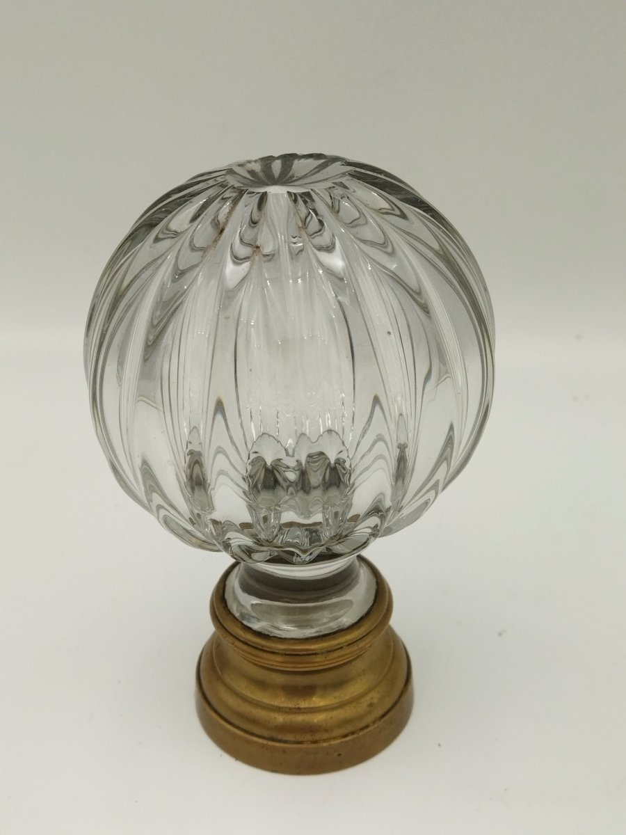 Ribbed Stair Ball Antique Architectural Element Crystal & Brass Showcase Object 13cms-photo-3