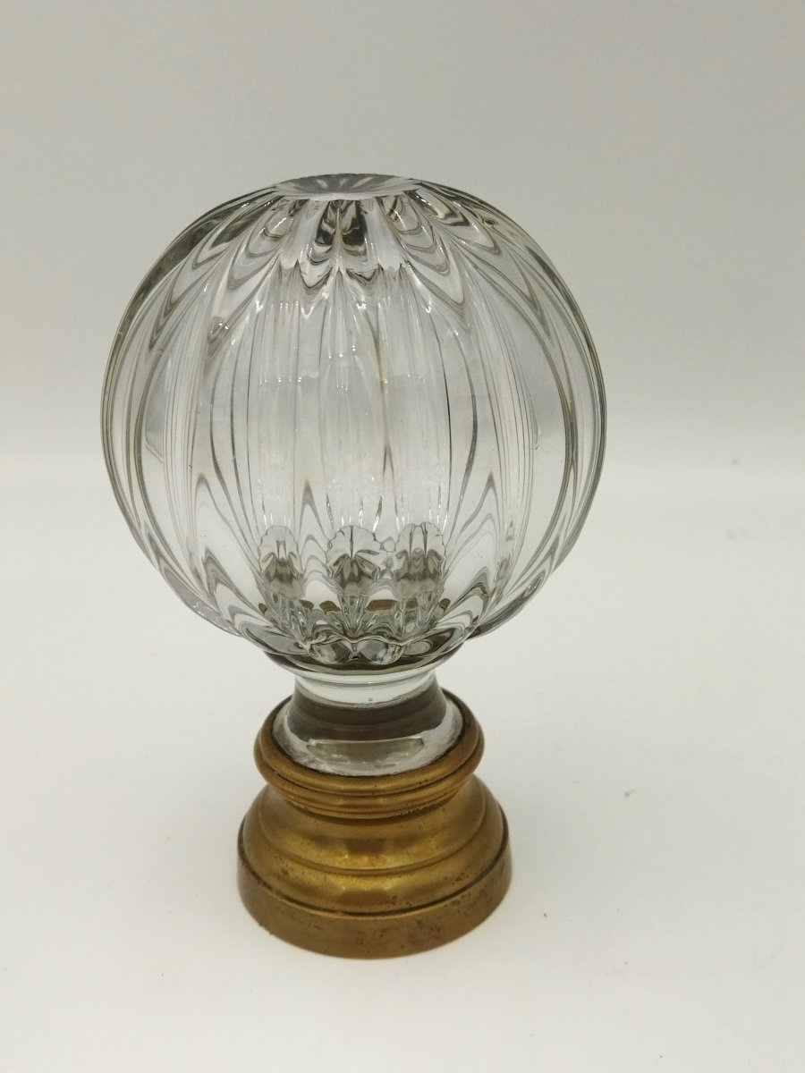 Ribbed Stair Ball Antique Architectural Element Crystal & Brass Showcase Object 13cms-photo-4