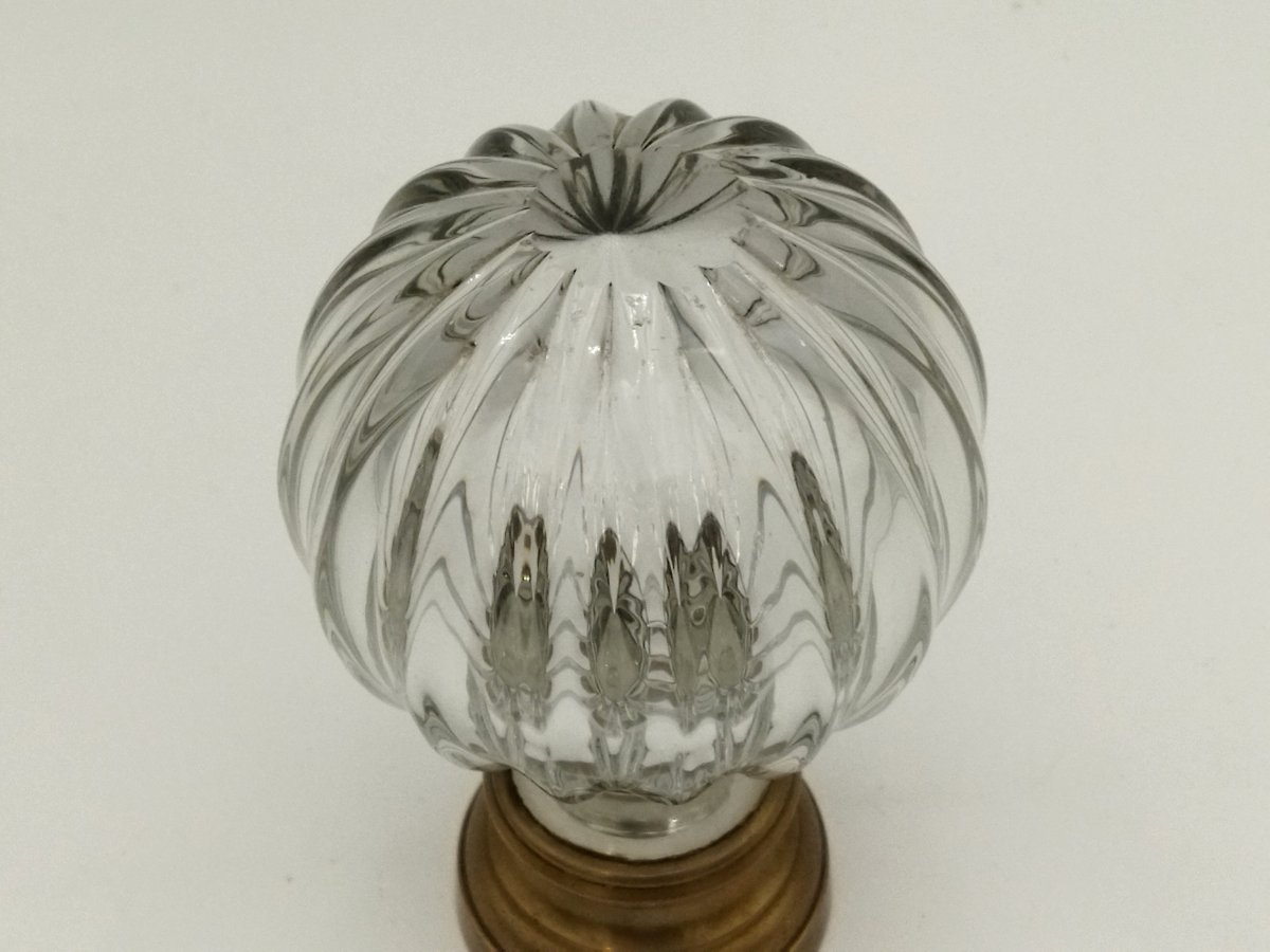Ribbed Stair Ball Antique Architectural Element Crystal & Brass Showcase Object 13cms-photo-2