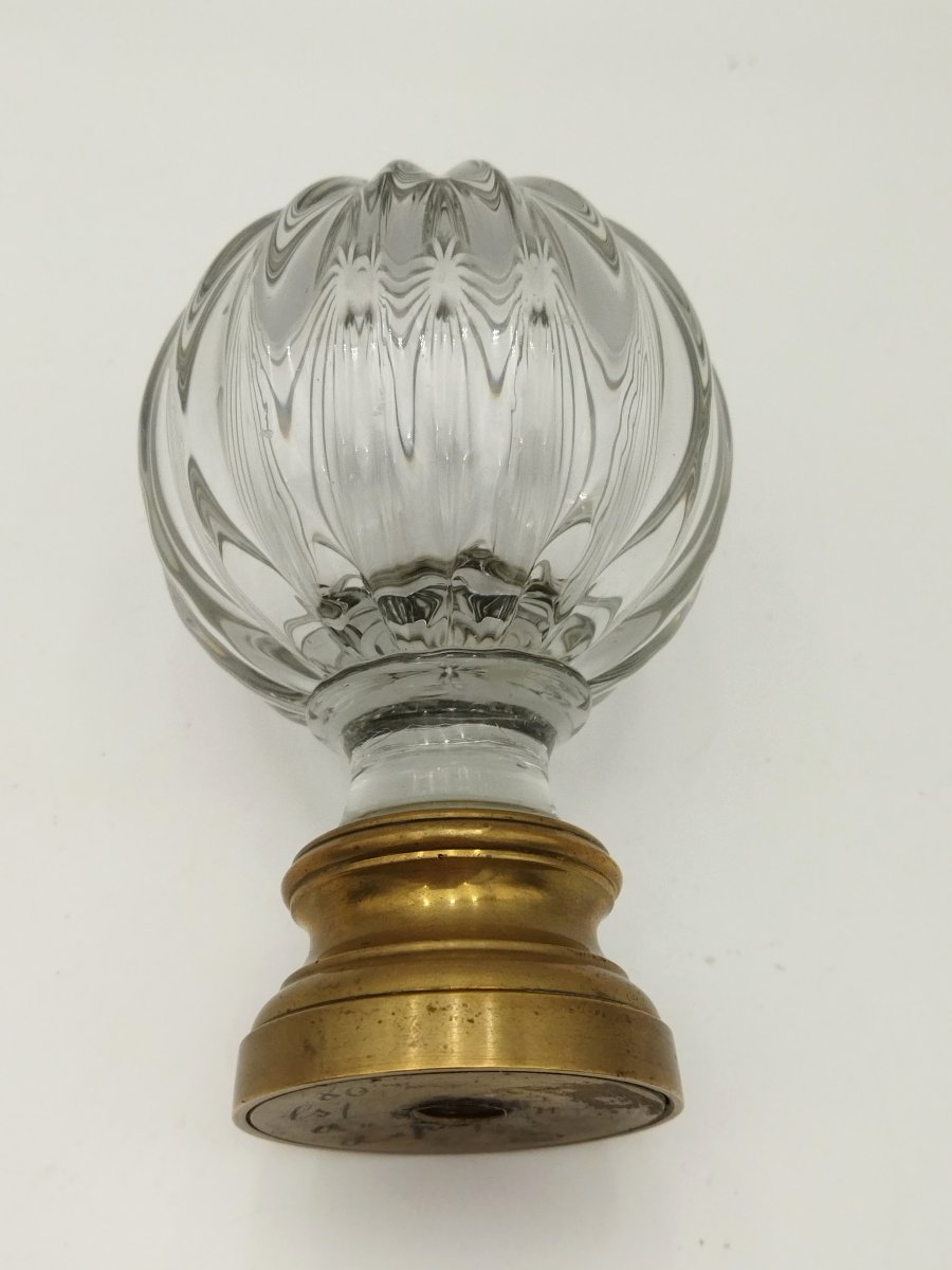 Ribbed Stair Ball Antique Architectural Element Crystal & Brass Showcase Object 13cms-photo-3