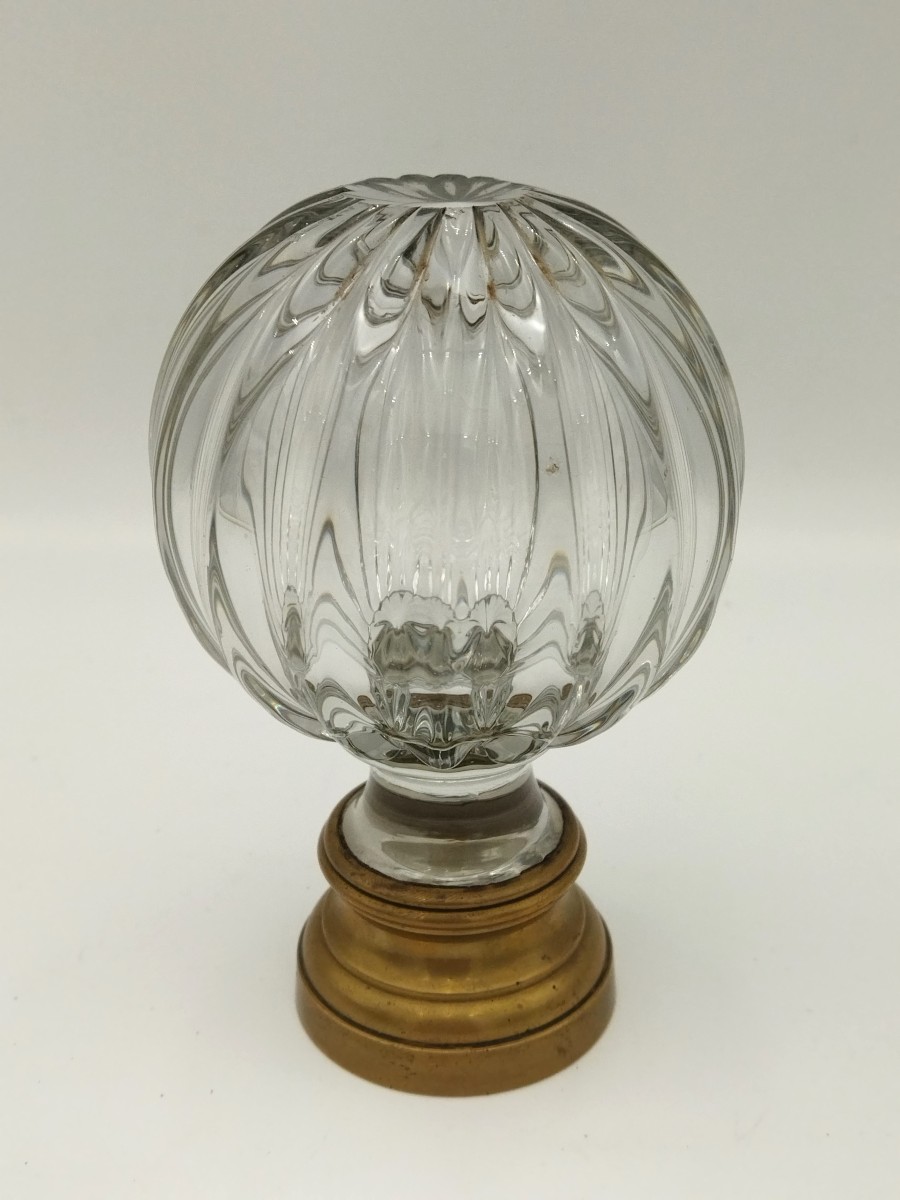 Ribbed Stair Ball Antique Architectural Element Crystal & Brass Showcase Object 13cms