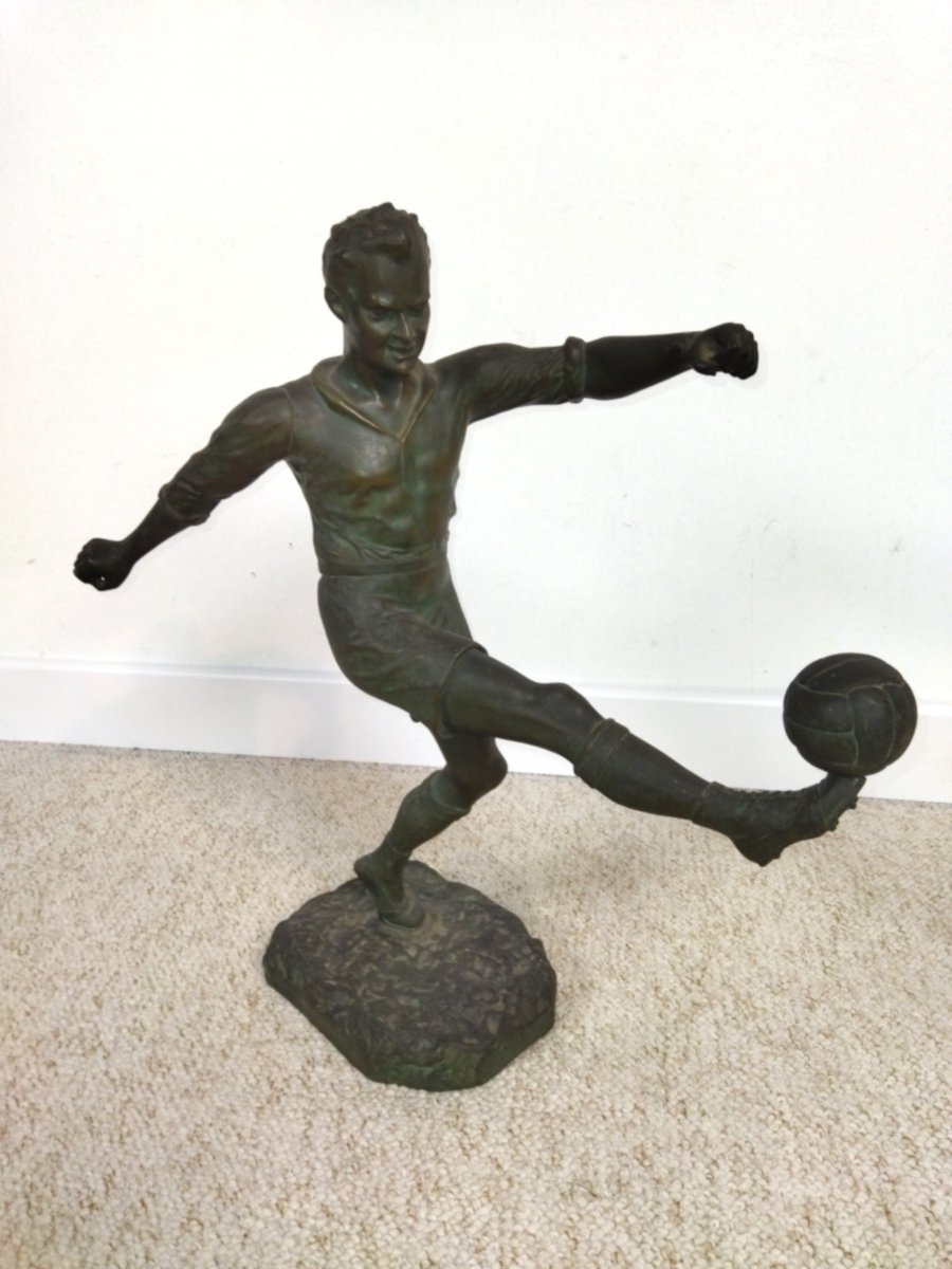 HENRI FUGERE ART DECO Statue en Régule Footballeur -photo-2
