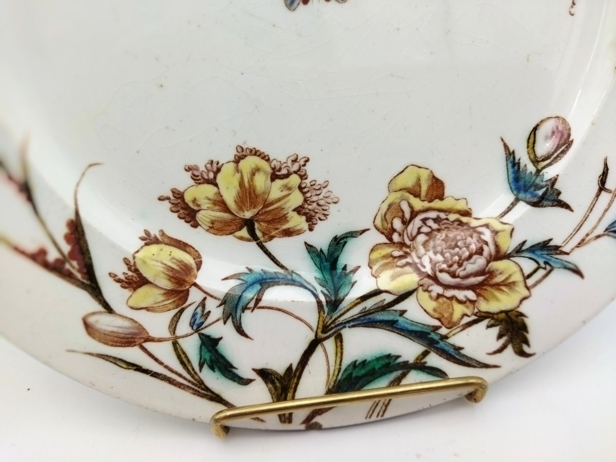 VIEILLARD BORDEAUX Assiette ancienne  en Faience Décor Floral  & Oiseaux Service "NELLA" -photo-2