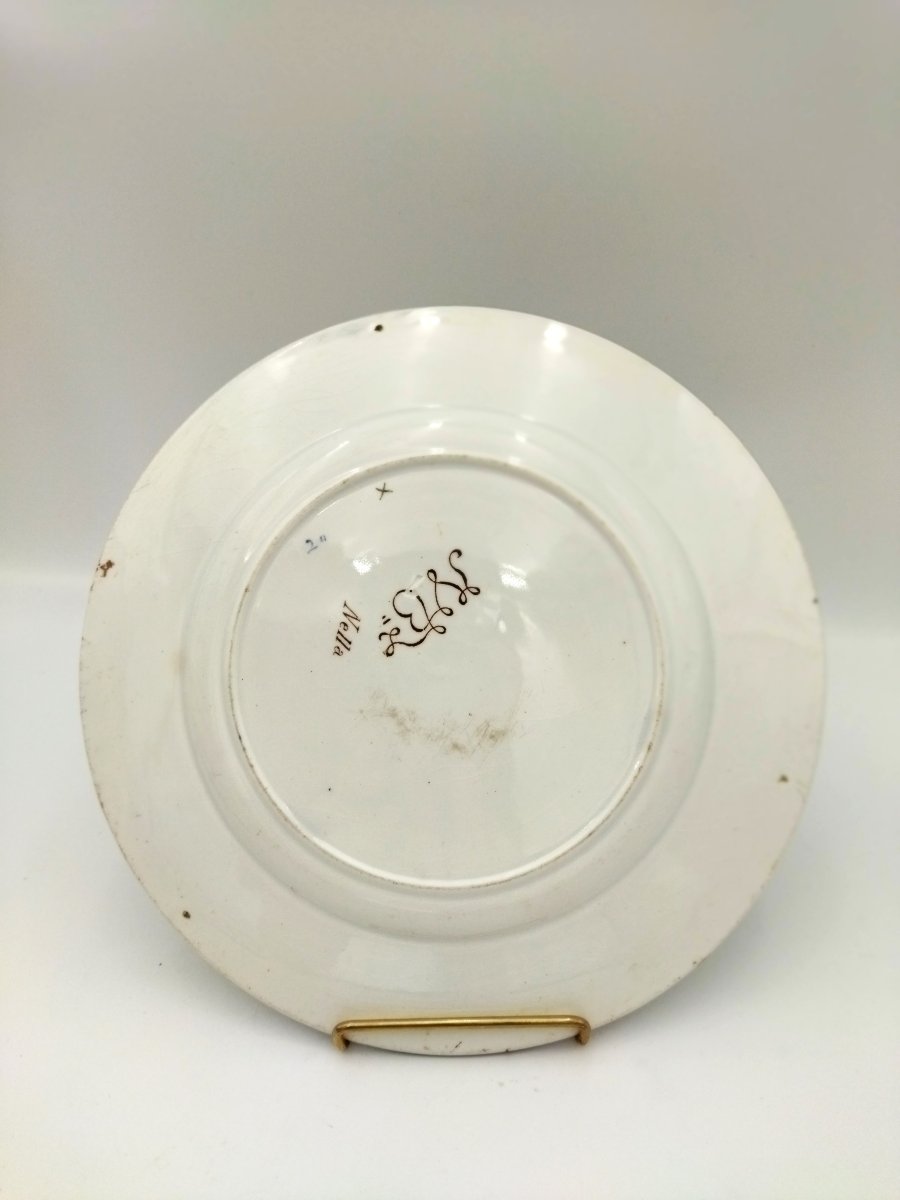 VIEILLARD BORDEAUX Assiette ancienne  en Faience Décor Floral  & Oiseaux Service "NELLA" -photo-3