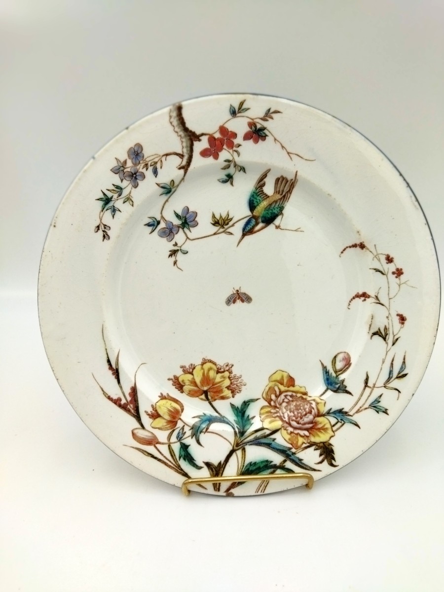 VIEILLARD BORDEAUX Assiette ancienne  en Faience Décor Floral  & Oiseaux Service "NELLA" 