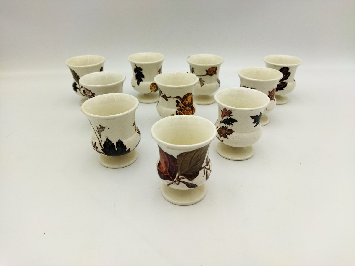 Chrysanthemum" 10 Egg Cups In English Earthenware With Floral & Plant Motifs-photo-2