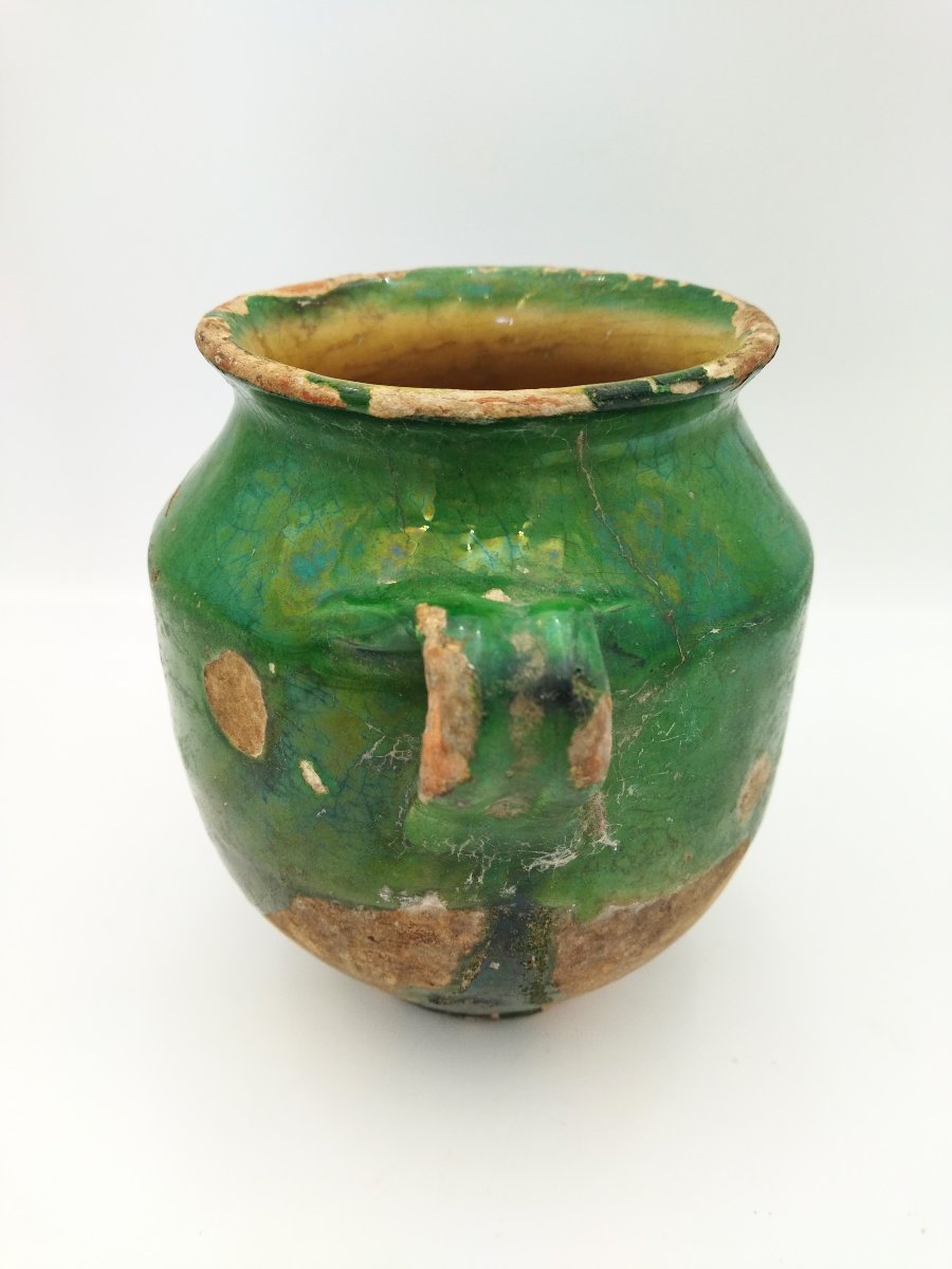 POTERIE VERTE Vernissée Ancienne Sud-Ouest Pot à Graisse/Confit Art Populaire Collection 18cms-photo-2