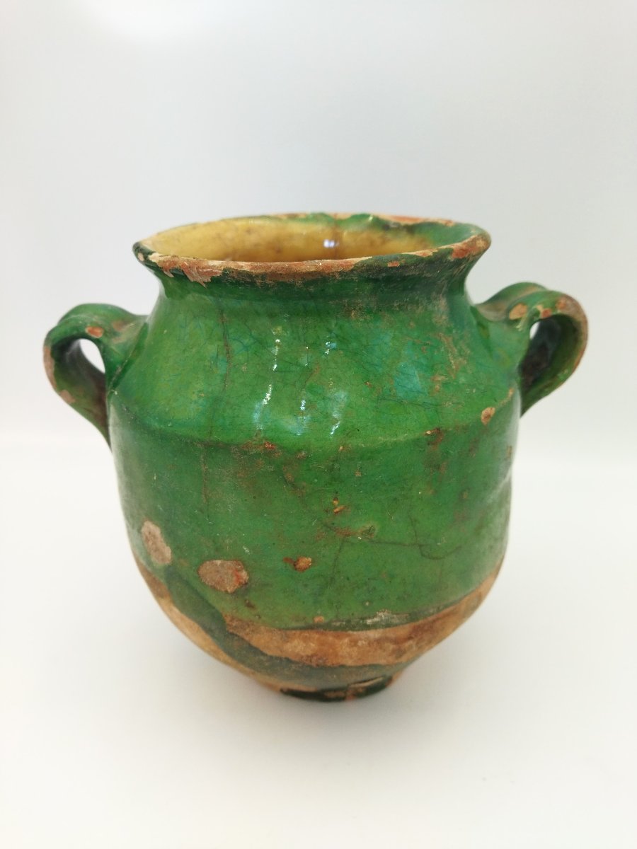 POTERIE VERTE Vernissée Ancienne Sud-Ouest Pot à Graisse/Confit Art Populaire Collection 18cms-photo-3