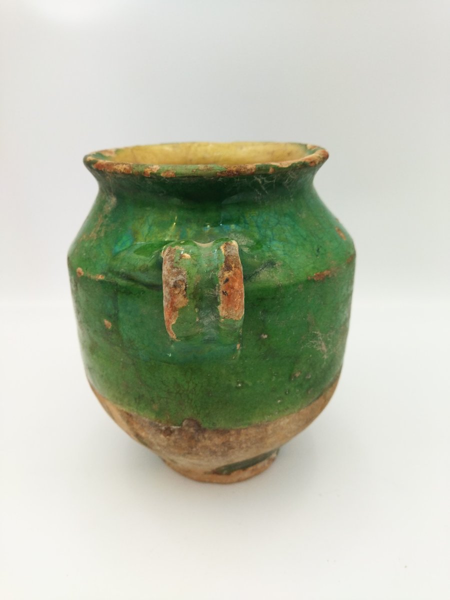 POTERIE VERTE Vernissée Ancienne Sud-Ouest Pot à Graisse/Confit Art Populaire Collection 18cms-photo-4