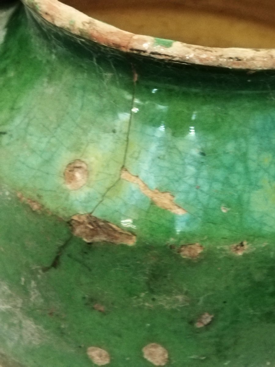 POTERIE VERTE Vernissée Ancienne Sud-Ouest Pot à Graisse/Confit Art Populaire Collection 18cms-photo-1