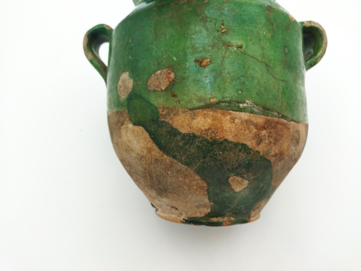 POTERIE VERTE Vernissée Ancienne Sud-Ouest Pot à Graisse/Confit Art Populaire Collection 18cms-photo-5