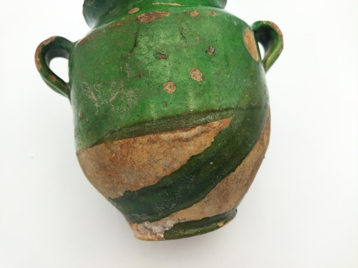 POTERIE VERTE Vernissée Ancienne Sud-Ouest Pot à Graisse/Confit Art Populaire Collection 18cms-photo-7
